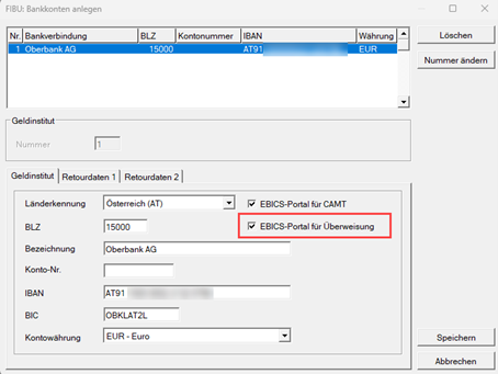 Bankverbindung FIBU Klassik
