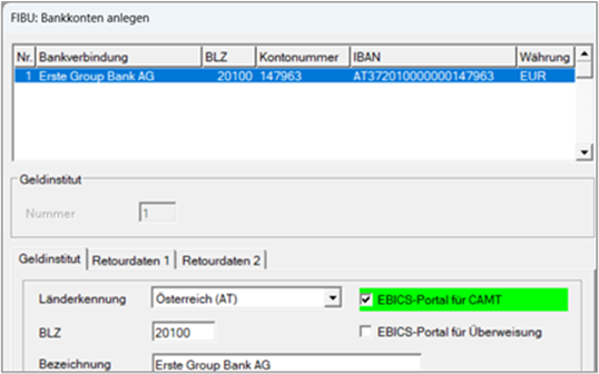 Bankverbindung FIBU/EA