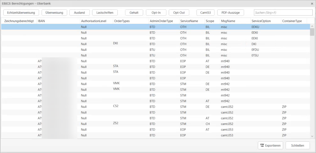 Export Teilnehmerberechtigungen