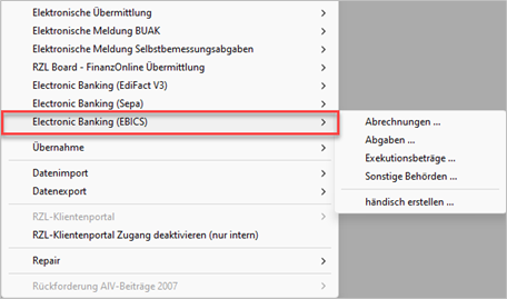 Menüpunkt EBICS Lohn