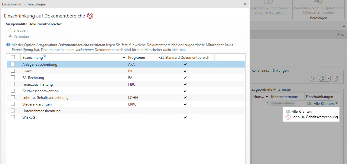 Ansicht Rolleneinschränkung vergeben
