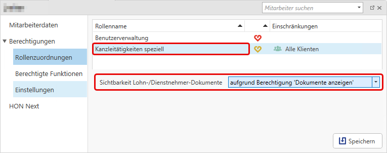 Rollenzuordnung und Einstellung