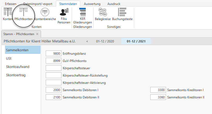 Klientenstammdaten - Pflichtkonten
