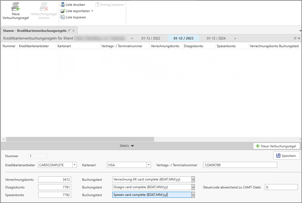 Kreditkartenverbuchungsregel anlegen