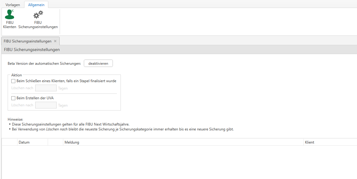 FIBU Sicherungseinstellunegn