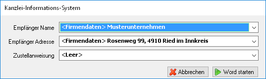 Auswahl Empfängerdaten II