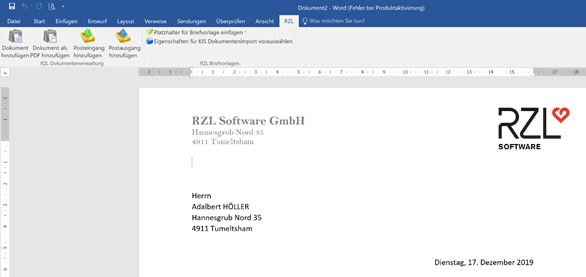 Brief ins KIS übernehmen