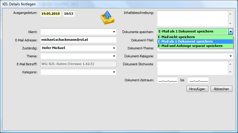 Speichern von E-Mails