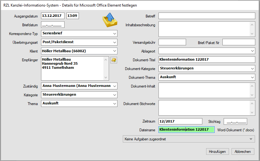 Serienbrief als Postausgang ins KIS