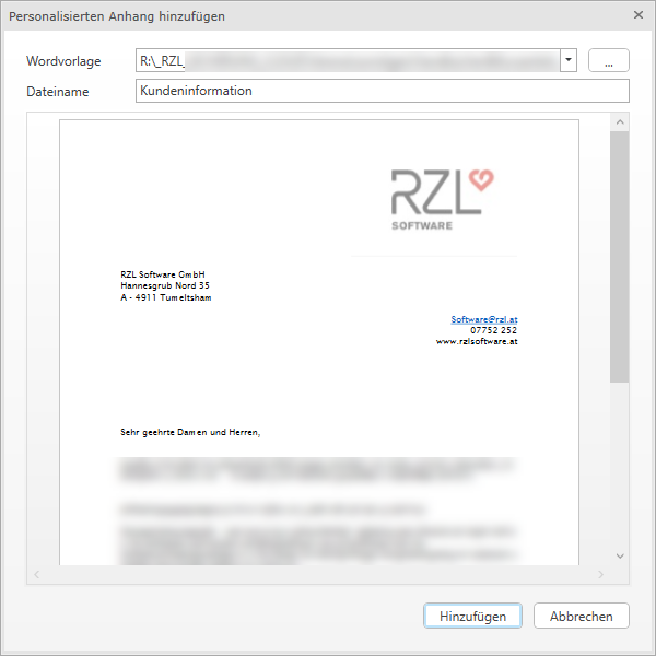 Erstellung personalisierter Anhang