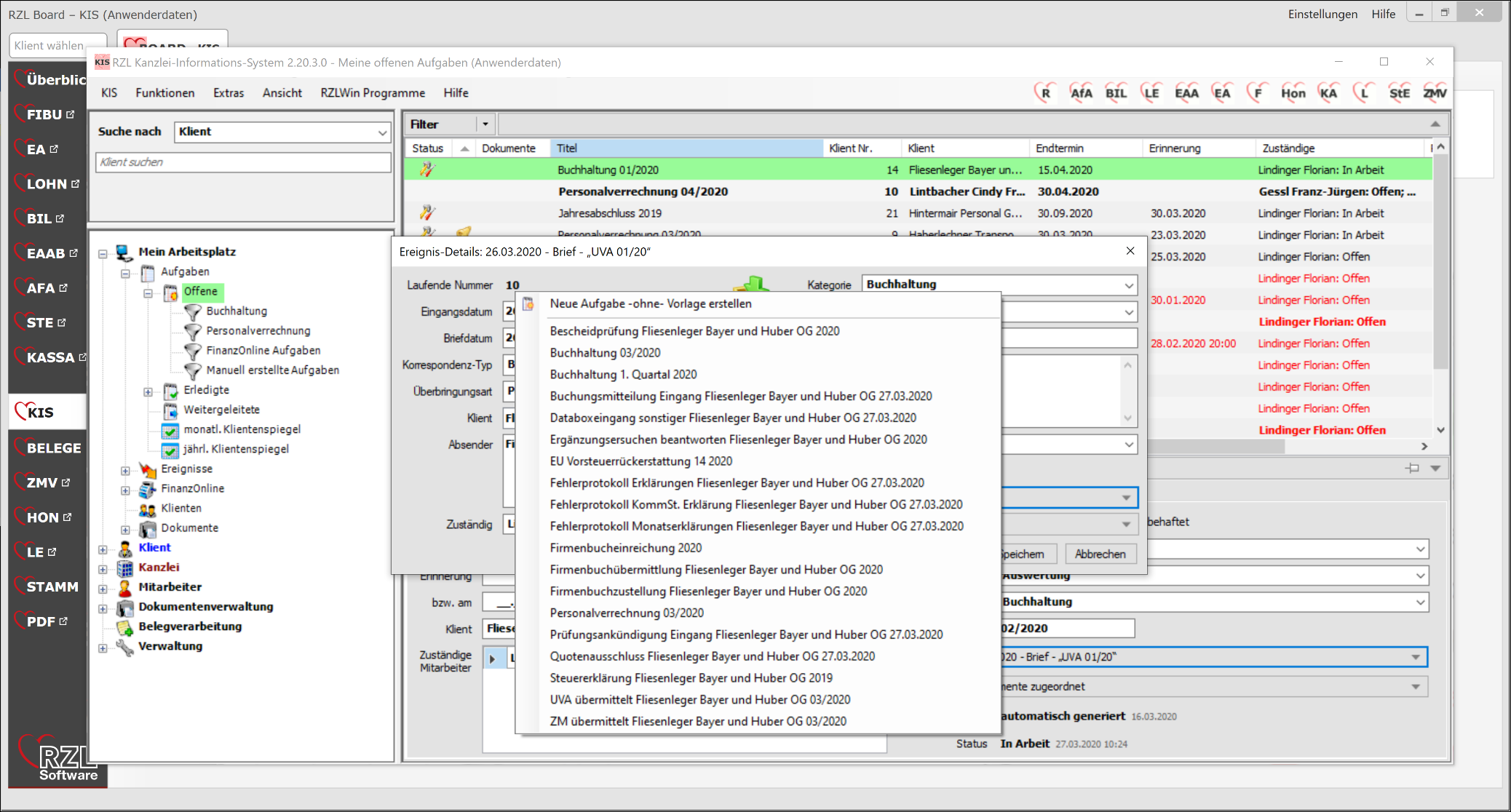 Erstellung Aufgabe innerhalb Ereignis