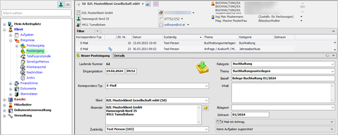 Erfassung eines Posteingangs