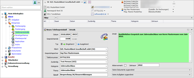 Erfassung Telefonprotokoll