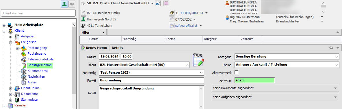 Erfassung eines Memos
