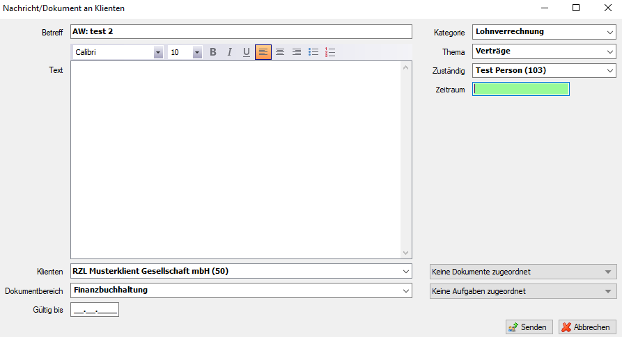 Antwort auf erhaltene Kliport Nachricht