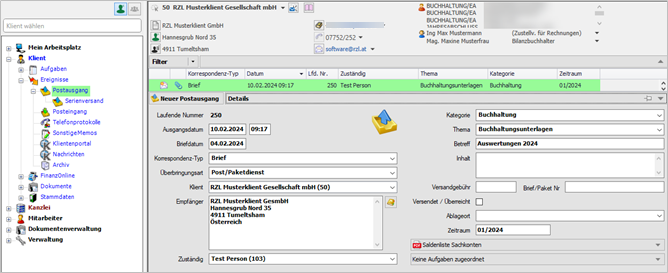 Erfassung eines Postausgangs