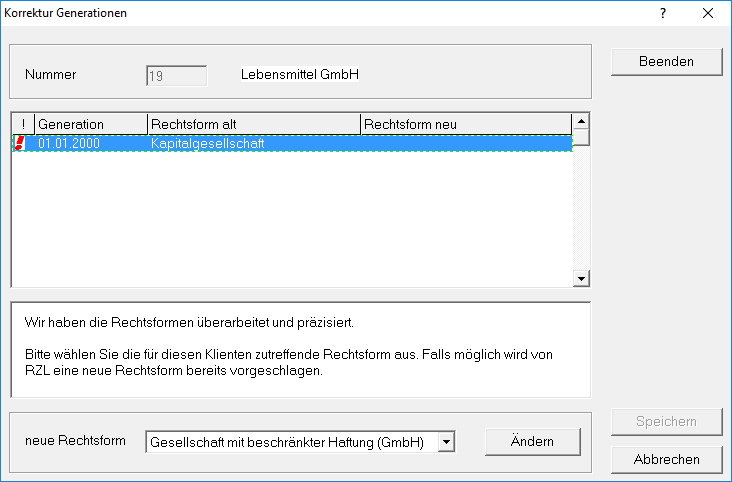 Dialog Rechtsform umstellen
