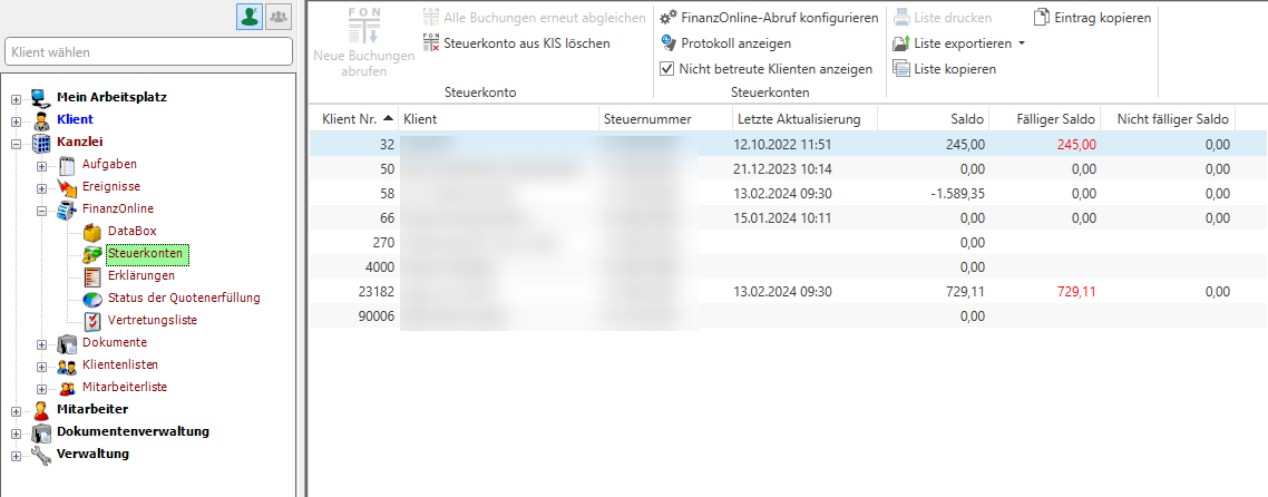 Steuerkontenübersicht Kanzlei