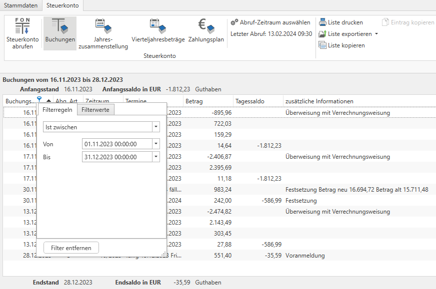 Steuerkonto Buchungstag