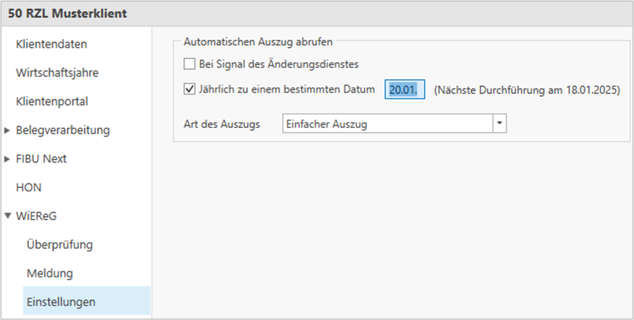 Einstellungen jährlich