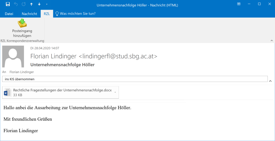 Outlook Add In - Posteingang