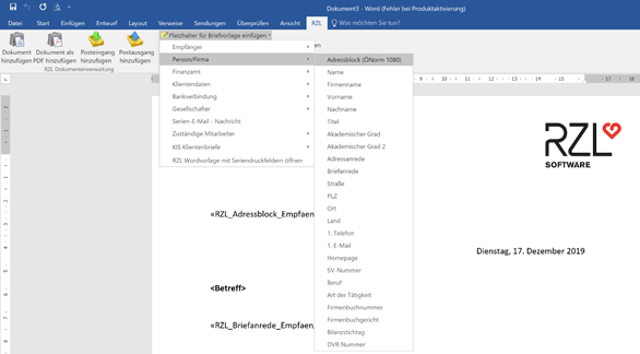 Briefvorlage - Platzhalter einfügen