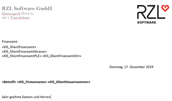 Briefvorlage FA fixe Empfängerdaten