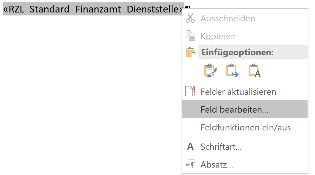 Text vor Platzhalter I