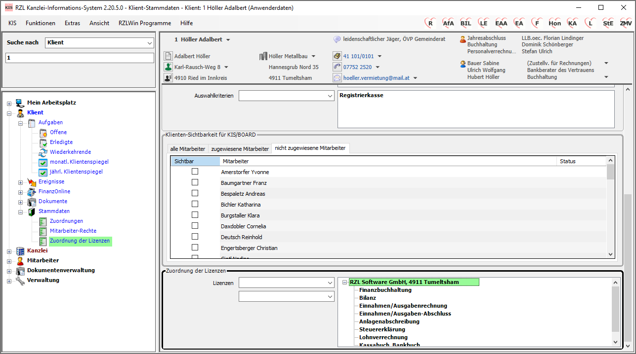 Zuordnung der Lizenzen