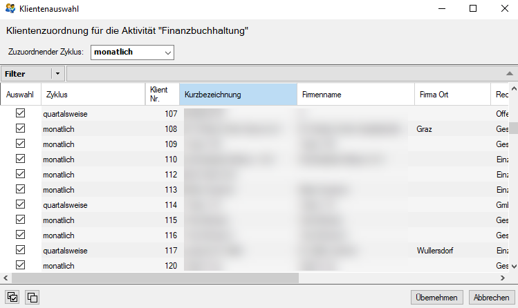 Klientenauswahl Aktivitäten