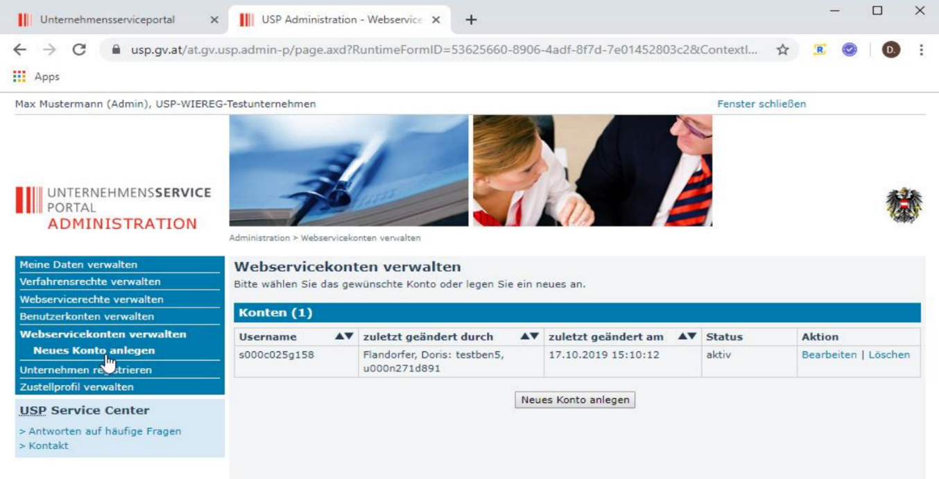 Anlage WebService im USP