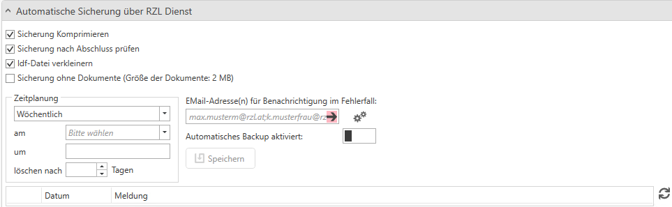 Automatische Sicherung über RZL Dienst