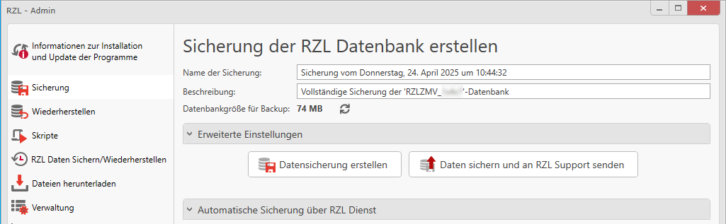 Datensicherung erstellen