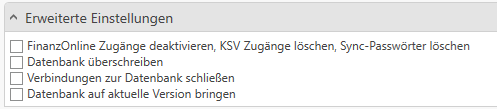 RZL Datenbank wiederherstellen - erweiterte Einstellungen
