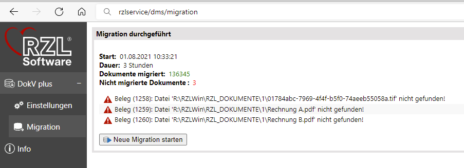 Dokumentenverwaltung Plus - Migration durchgeführt