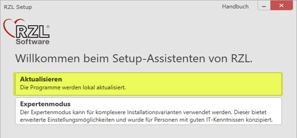 Setup Assistent - Aktualisierung starten