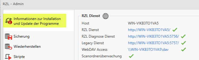 RZL-Admin - Information zur Installation und Update der Programme