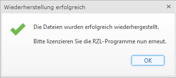 RZL-Admin Wiederherstellung erfolgreich