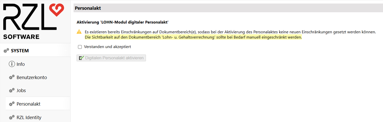 RZL Dienst - Personalakt Einschränkungen