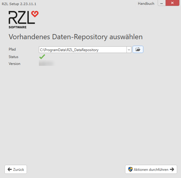 RZL-Setup - Datenrepository auswählen