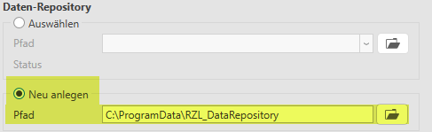 RZL-Setup - Datenrepository neu anlegen