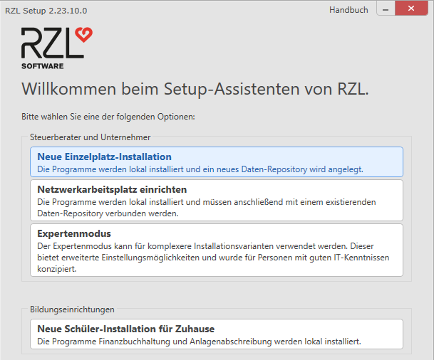 RZL-Setup - Neue Einzelplatzinstallation