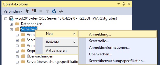 SQL Server Management Studio - Objekt Explorer - Neue Anmeldung